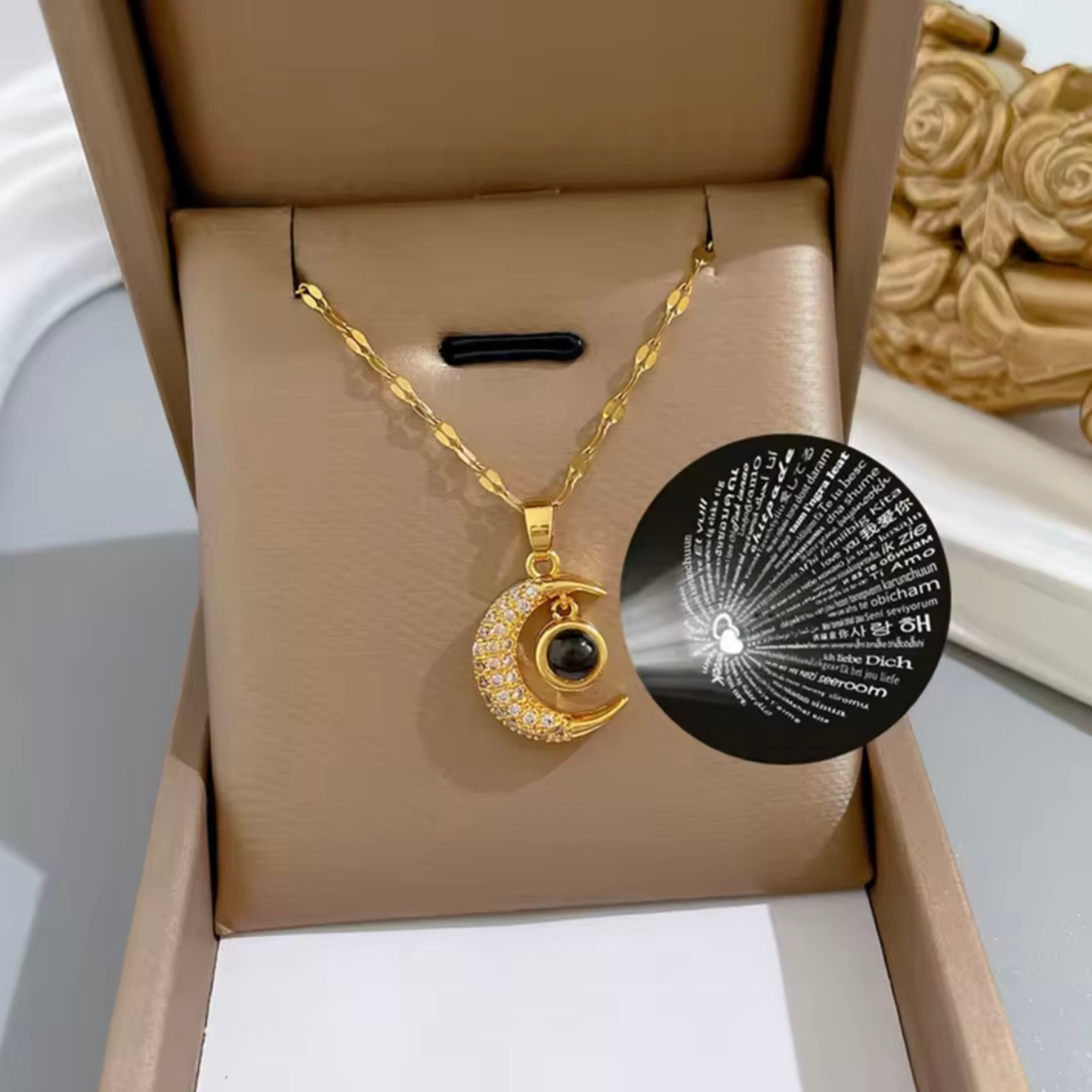 Mond-Halskette „Love Memory“ – Projektion (100 Sprachen)