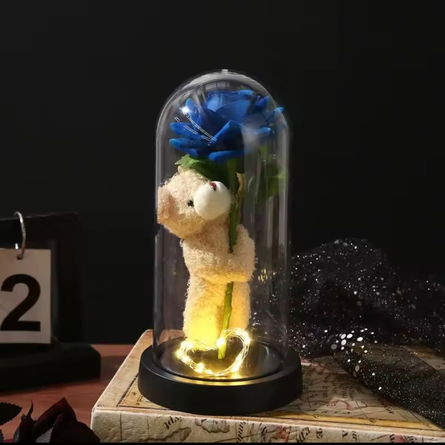 Ewige Rose mit Teddy & LED-Nachtlicht