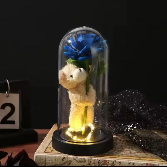 Ewige Rose mit Teddy & LED-Nachtlicht