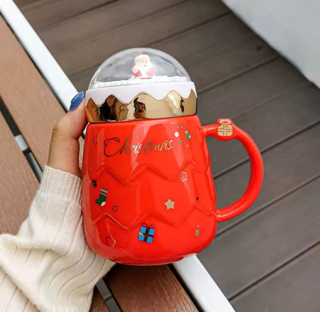 🎄 Weihnachtsbecher – Keramik mit Deckel