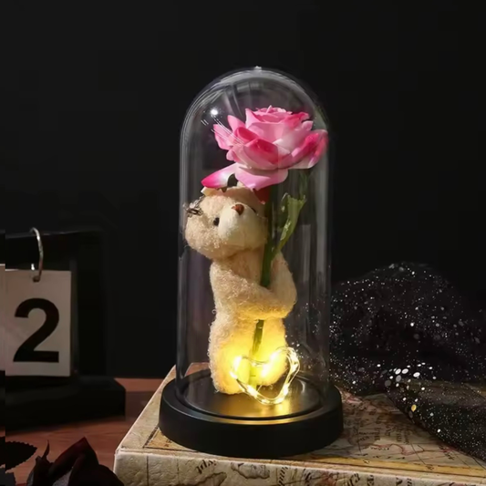 Ewige Rose mit Teddy & LED-Nachtlicht