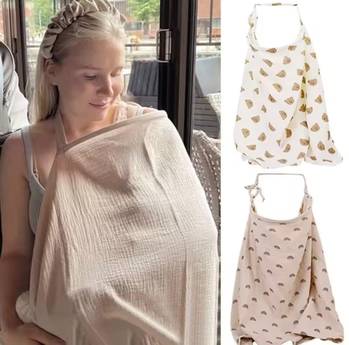 – Atmungsaktive Stilldecke aus Baumwoll-Musselin | 3-in-1 Stilltuch, Sonnenschutz & Babydecke