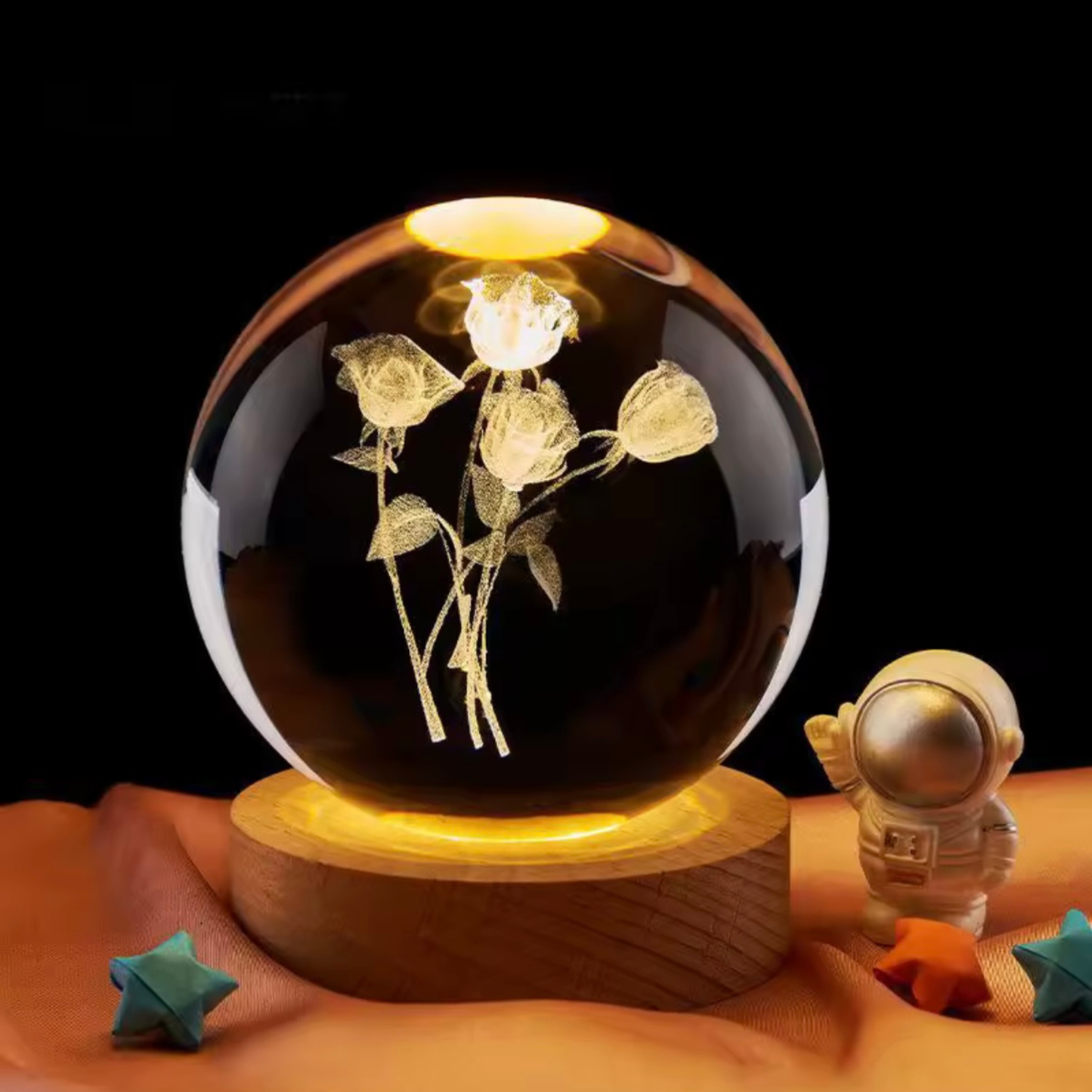 Kristall-Kugel „Rose“ – LED Nachtlicht