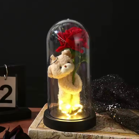 Ewige Rose mit Teddy & LED-Nachtlicht