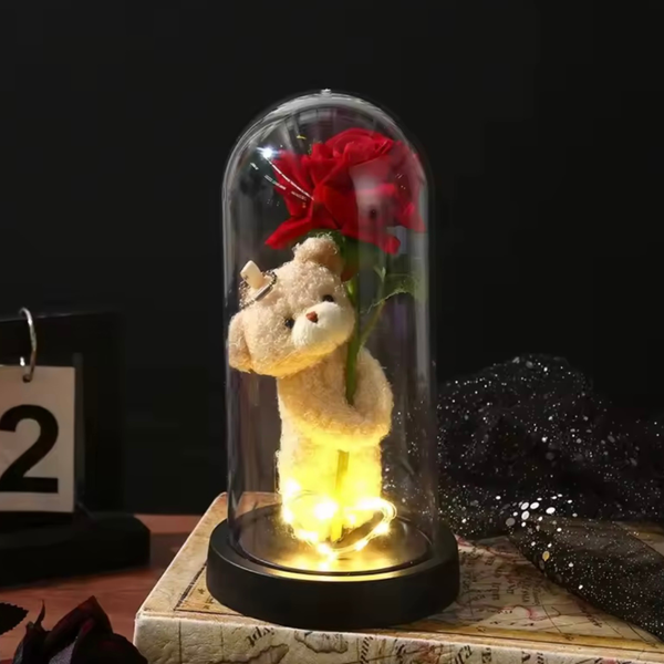 Ewige Rose mit Teddy & LED-Nachtlicht