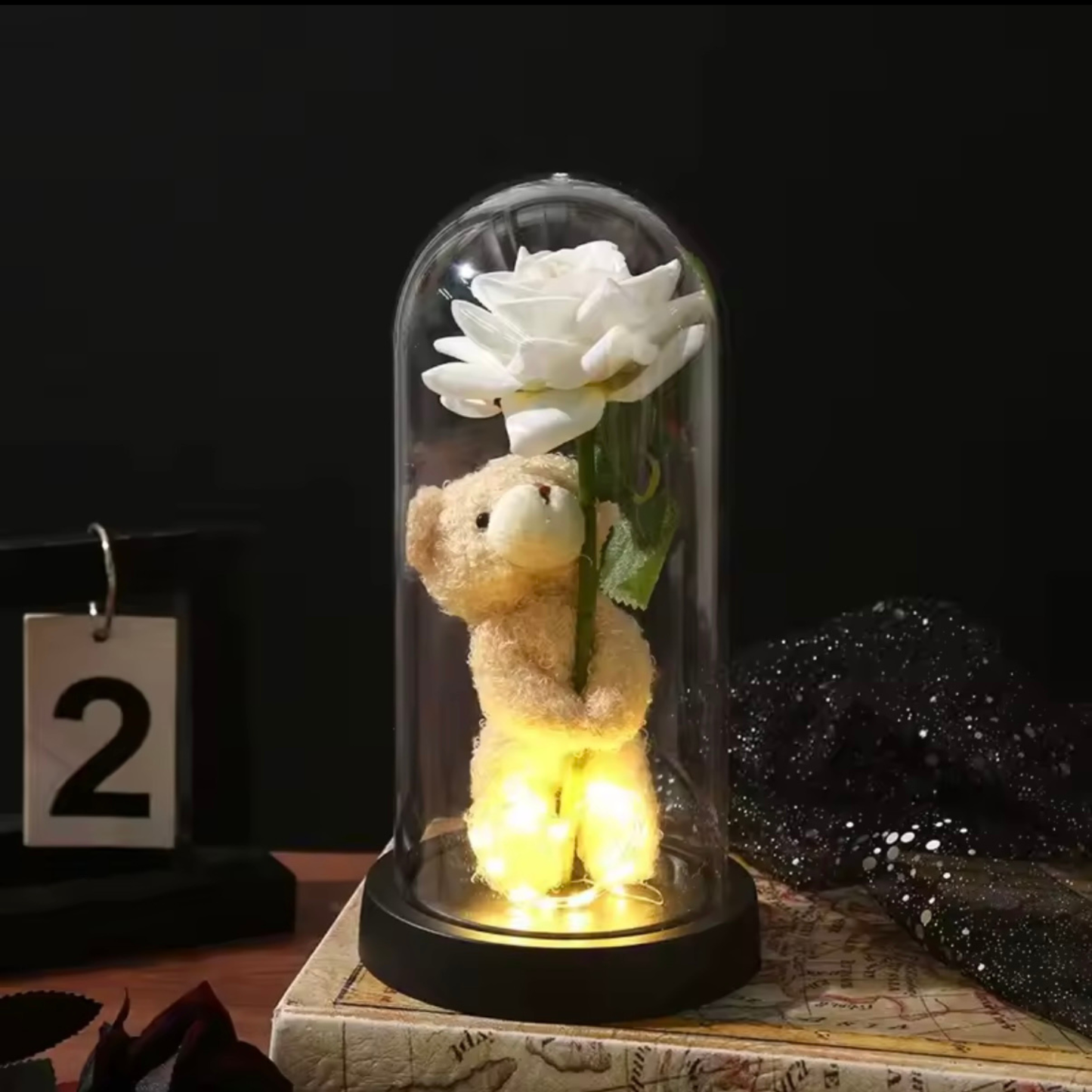 Ewige Rose mit Teddy & LED-Nachtlicht