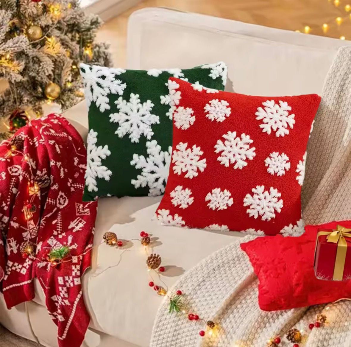 3D Plüsch-Schneeflocken Kissenbezug ❄️🛋️
