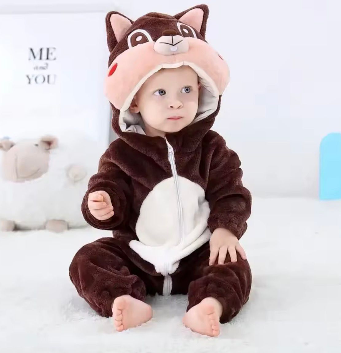 Kuscheliger Plüsch-Overall für Babys & Kleinkinder: warm gefüttert, kapuze mit Ohren