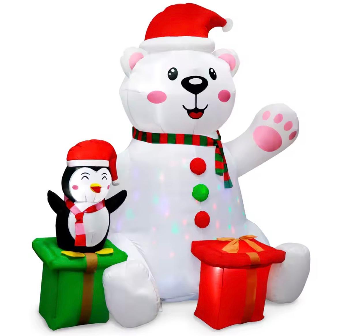 🎄 Aufblasbarer Eisbär mit Pinguin (LED)