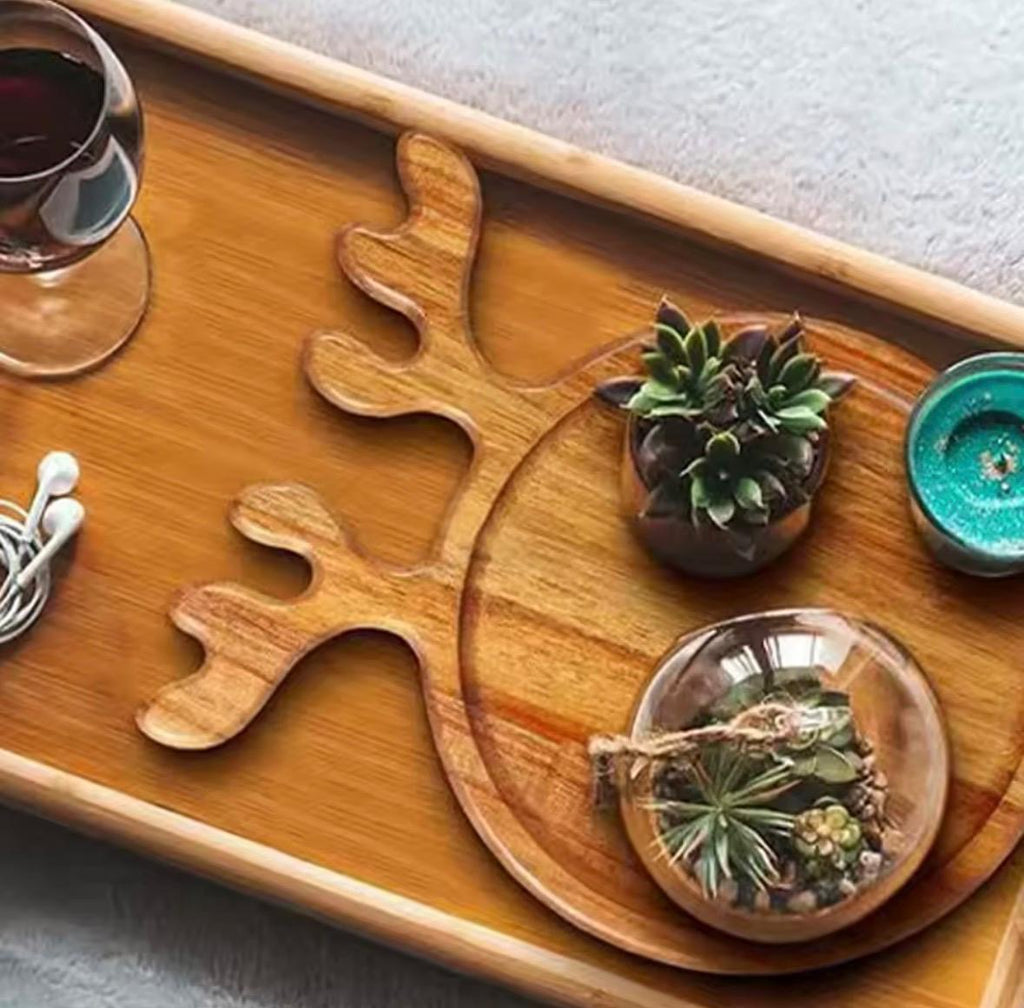 🎄 Holz-Servierteller „Geweih“ – Rundes Weihnachts-Tablett