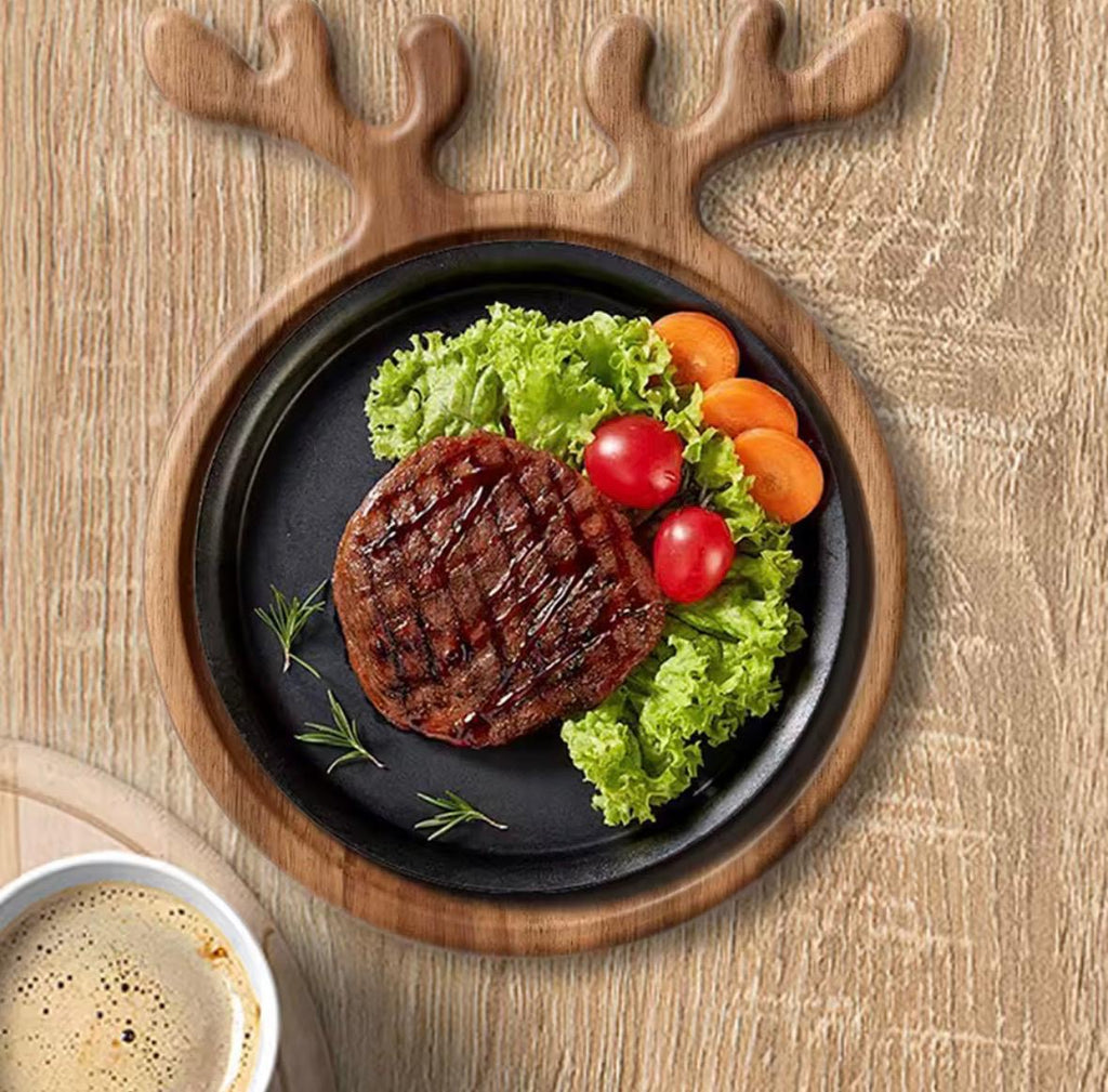 🎄 Holz-Servierteller „Geweih“ – Rundes Weihnachts-Tablett