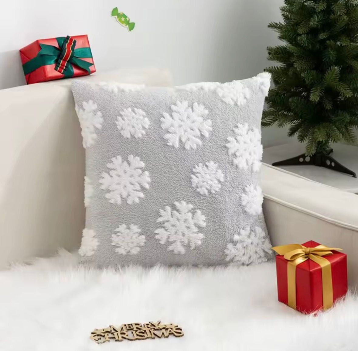3D Plüsch-Schneeflocken Kissenbezug ❄️🛋️
